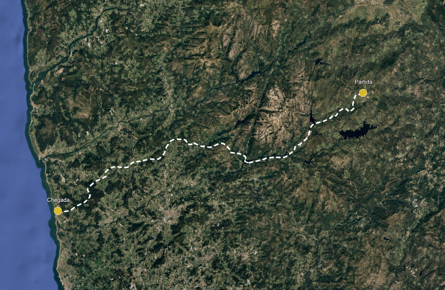 Mapa do percurso Transcávado · Montalegre → Esposende · 150 km